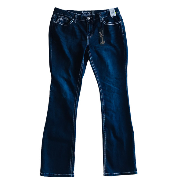 SoundGirl Size 16 Embellished Denim Jeans Fleur de lys Juniors Plus NEW - Picture 5 of 9